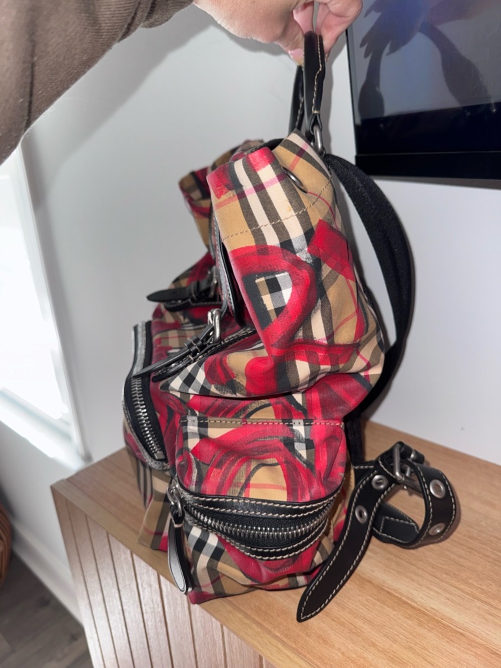 Burberry Red, Tan and Black Graffiti Plaid Backpack - Picture 3 of 4